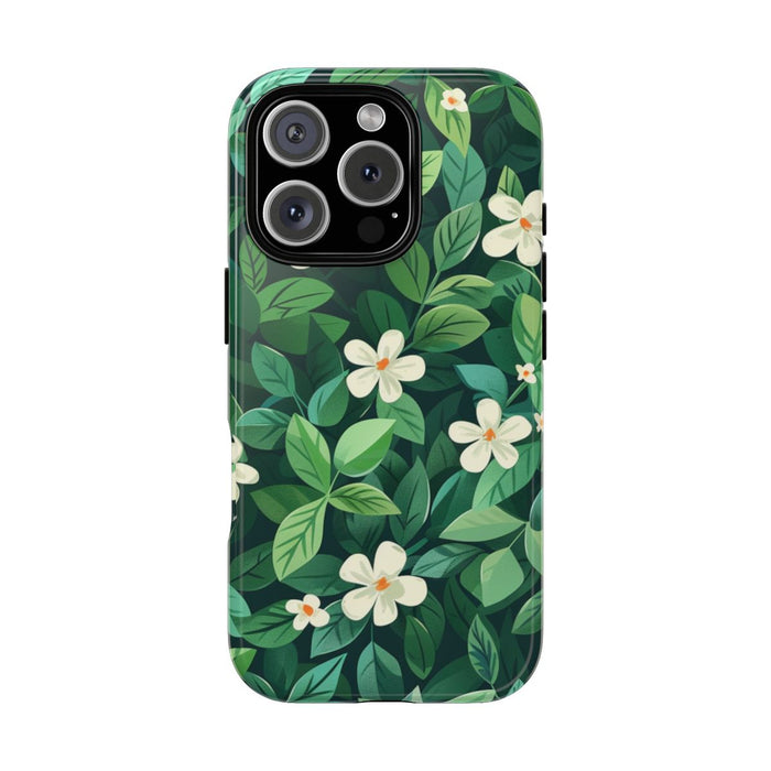 Groene Bladeren en Witte Bloemenpatroon