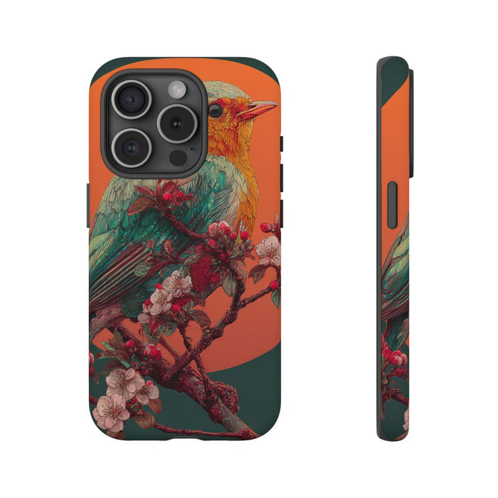 Kleurrijke Vogel met Bloesem en Oranje Maan