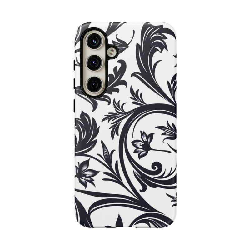 Zwart-Wit Bloemmotief met Sierlijke Krullen