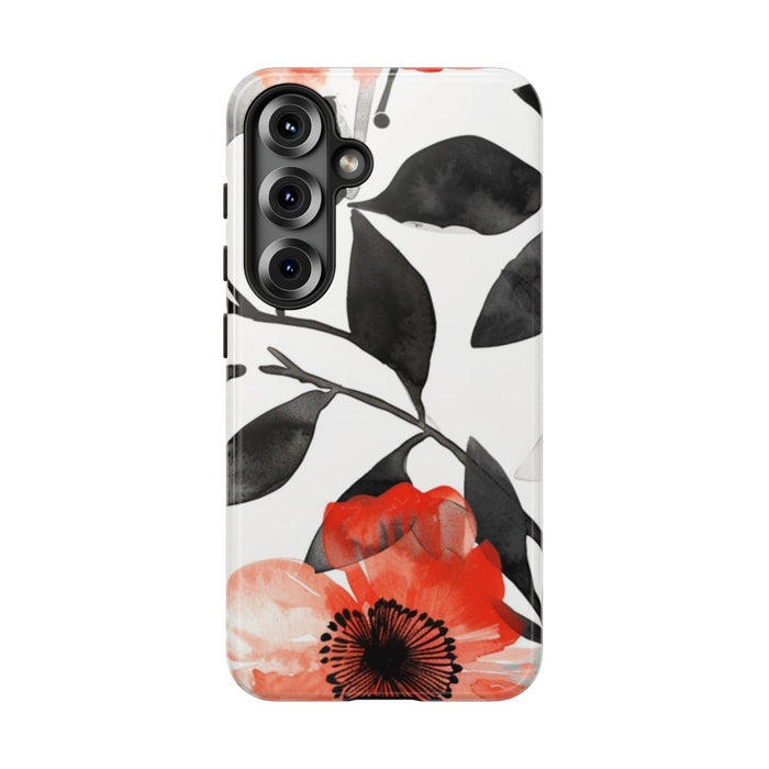 Rood-Zwart Waterverf Bloemenpatroon