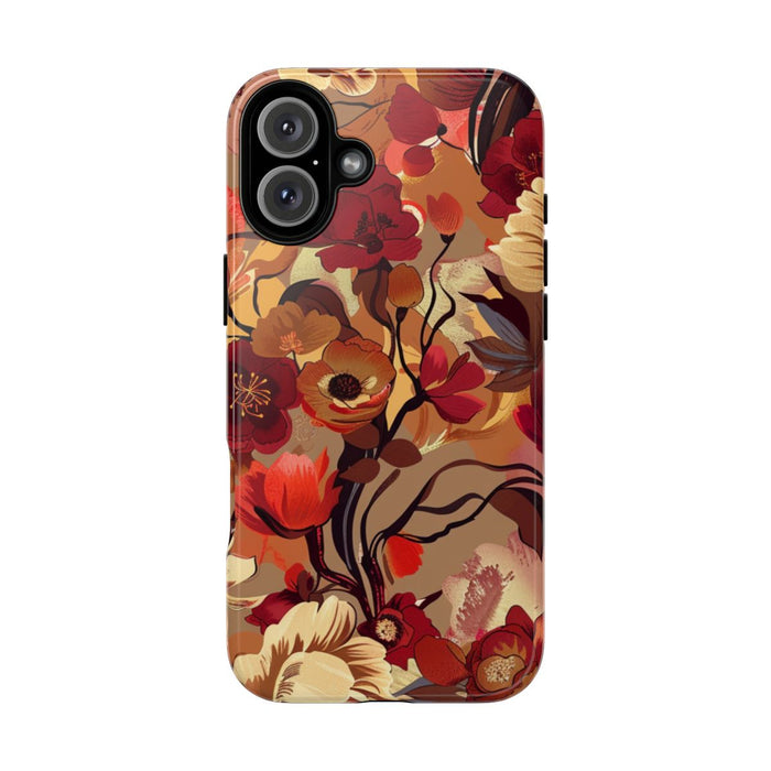 Warm Bloemenpatroon met Bourgondische en Oranje Kleuren