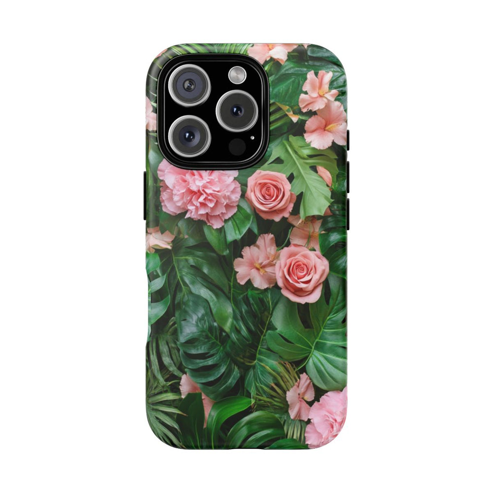 Roze Rozen en Tropische Bladeren Patroon