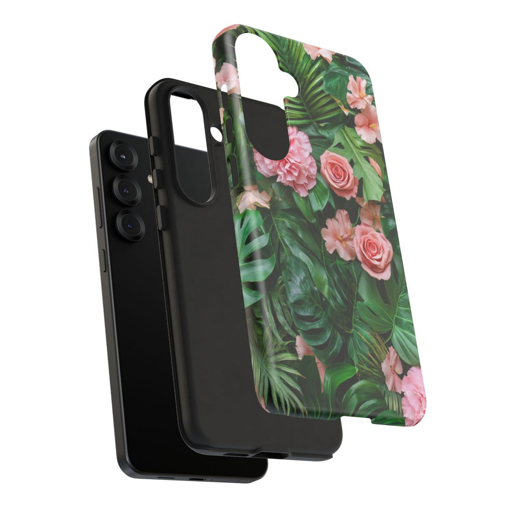 Roze Rozen en Tropische Bladeren Patroon