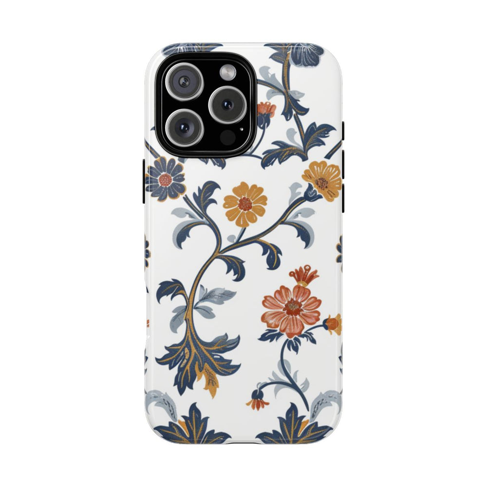 Retro Bloemenpatroon in Blauw en Oranje