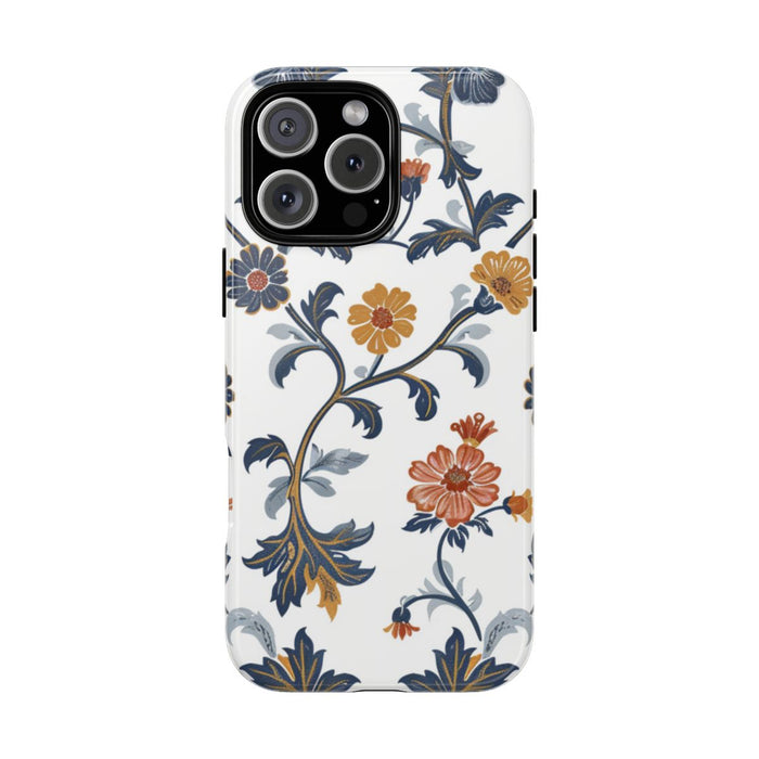 Retro Bloemenpatroon in Blauw en Oranje