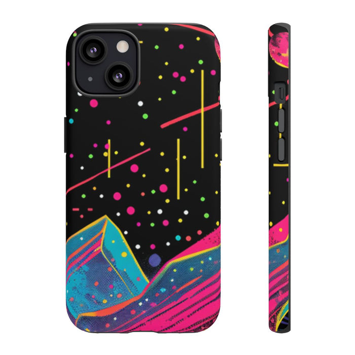 Neon Kosmisch Landschap met Planeten en Zon