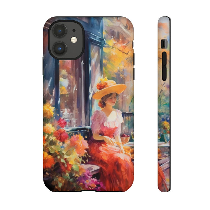 Vrouw in Rode Jurk met Bloemen