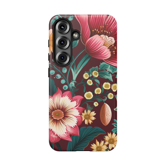 Botanisch Bloemenpatroon in Amber en Teal