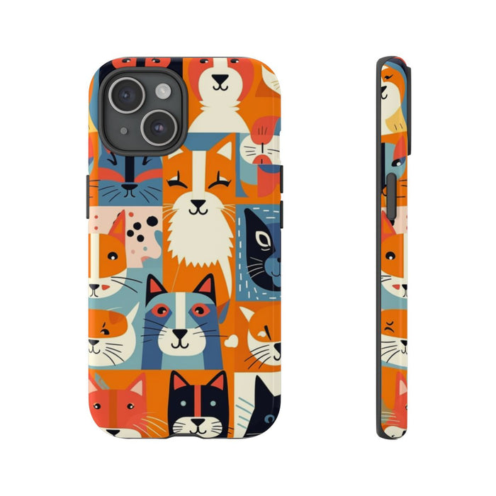 Vrolijke Kattenkopjes in Kleurrijk Patroon