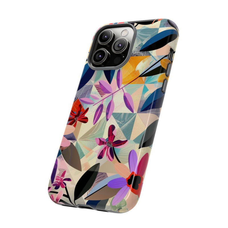 Kleurrijk Bloemenmotief met Geometrisch Patroon