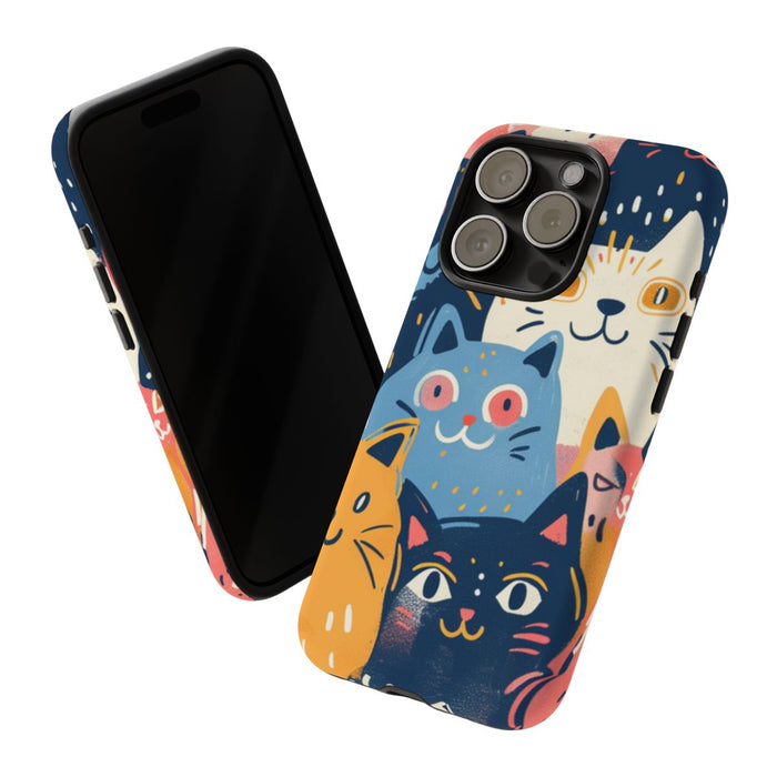 Vrolijk Kattenpatroon in Kleurrijke Illustratie