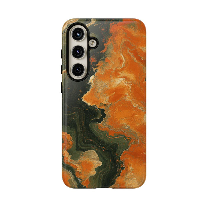 Abstract Patroon in Gebrand Oranje en Olijfgroen