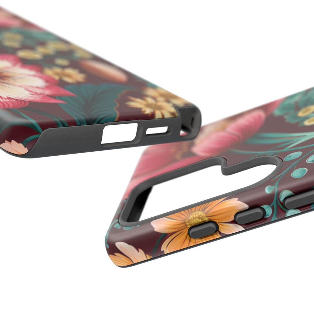 Botanisch Bloemenpatroon in Amber en Teal