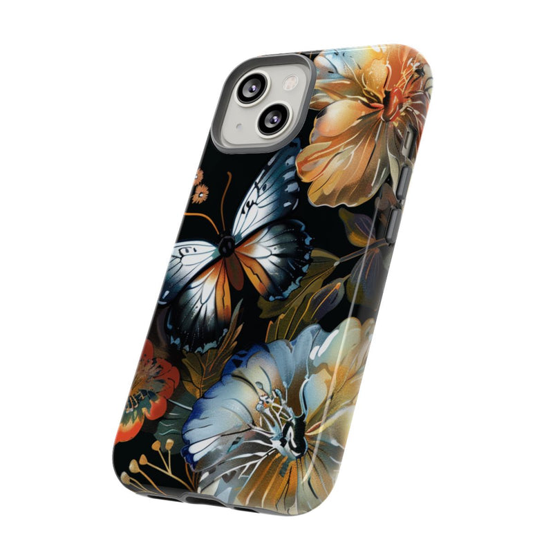 Vlinders en Bloemenpatroon op Zwart