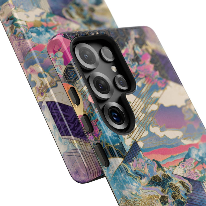 Abstracte Geometrische Landschap met Roze Bomen