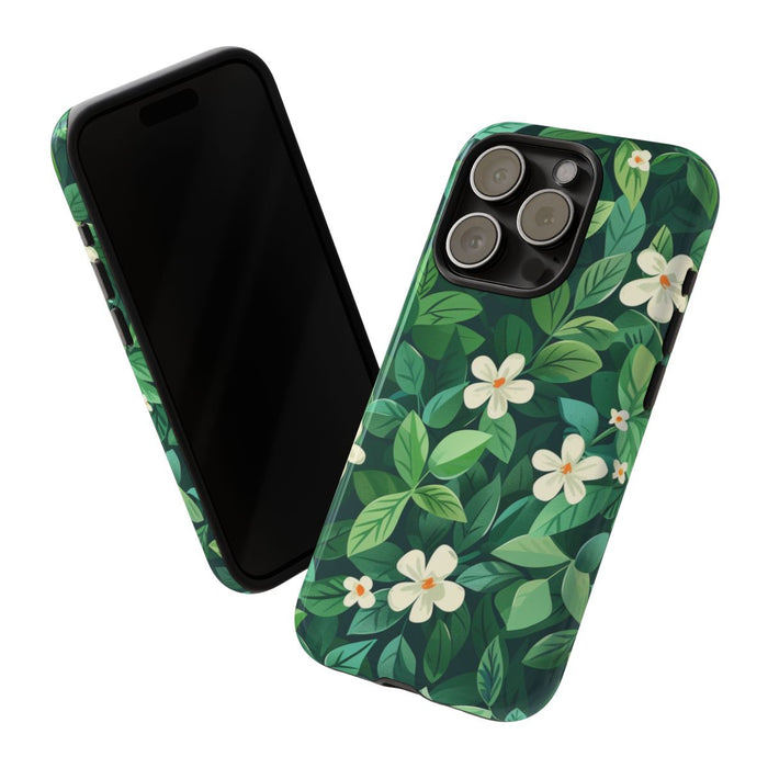 Groene Bladeren en Witte Bloemenpatroon