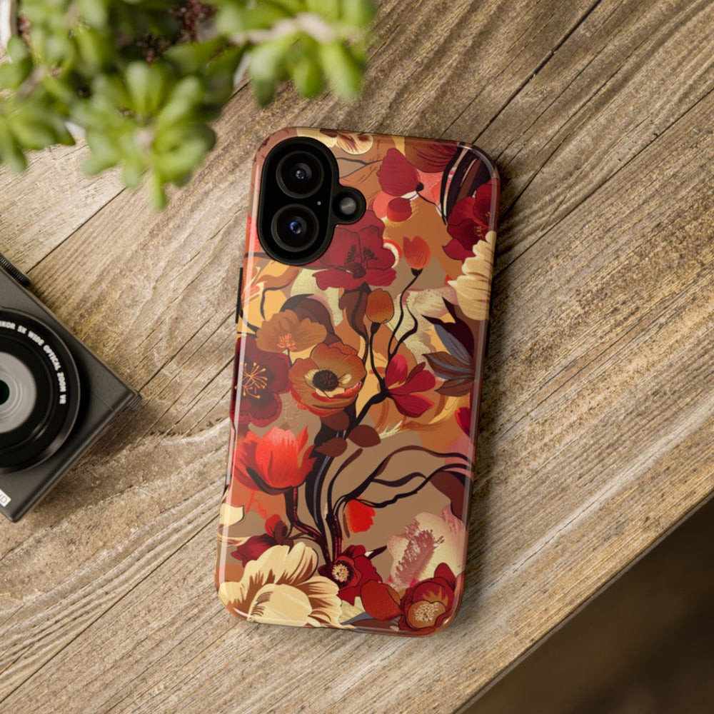 Warm Bloemenpatroon met Bourgondische en Oranje Kleuren