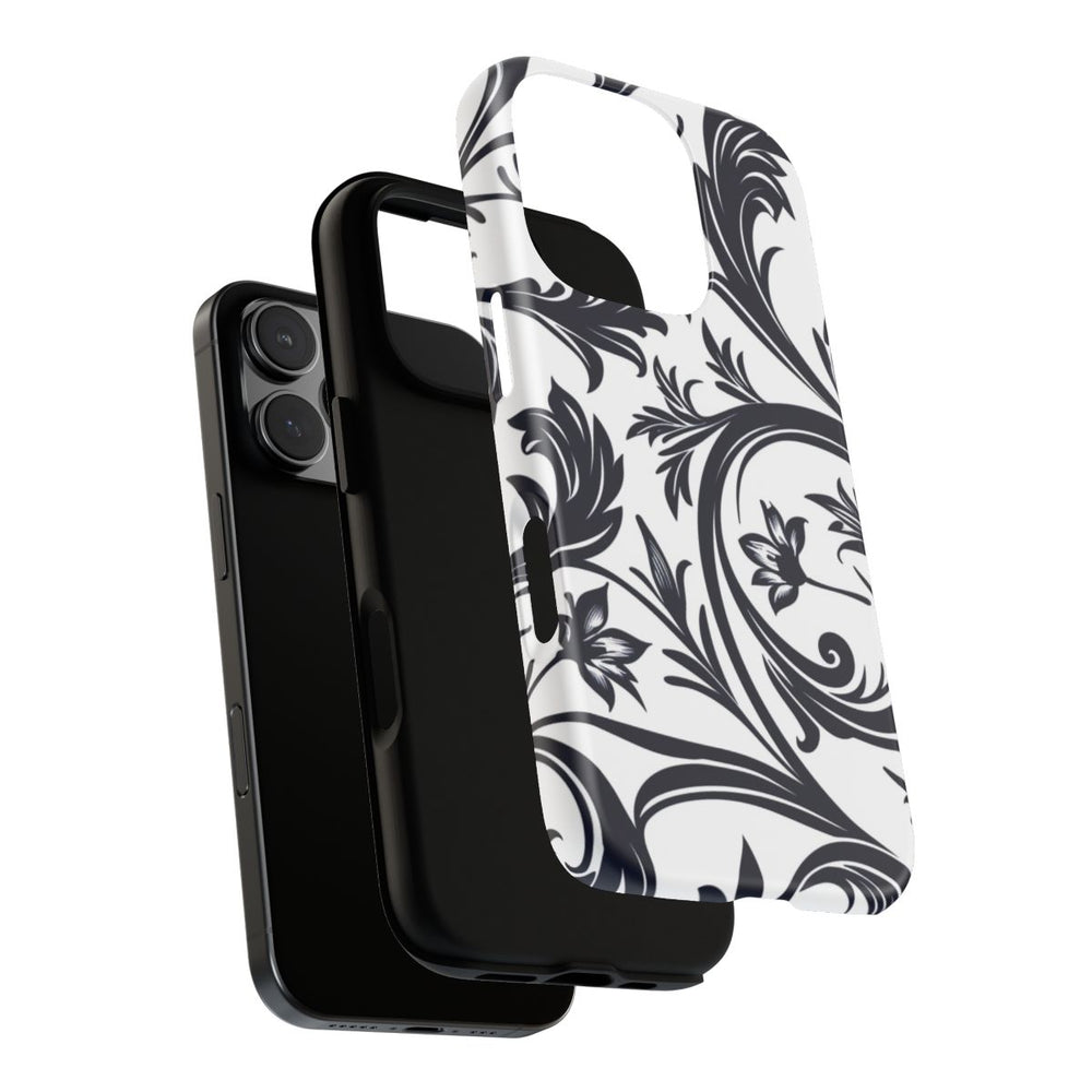 Zwart-Wit Bloemmotief met Sierlijke Krullen