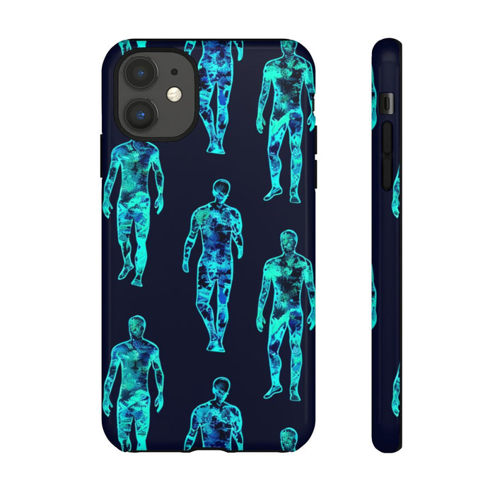 Blauw-Groene Neon Mensfiguren Patroon