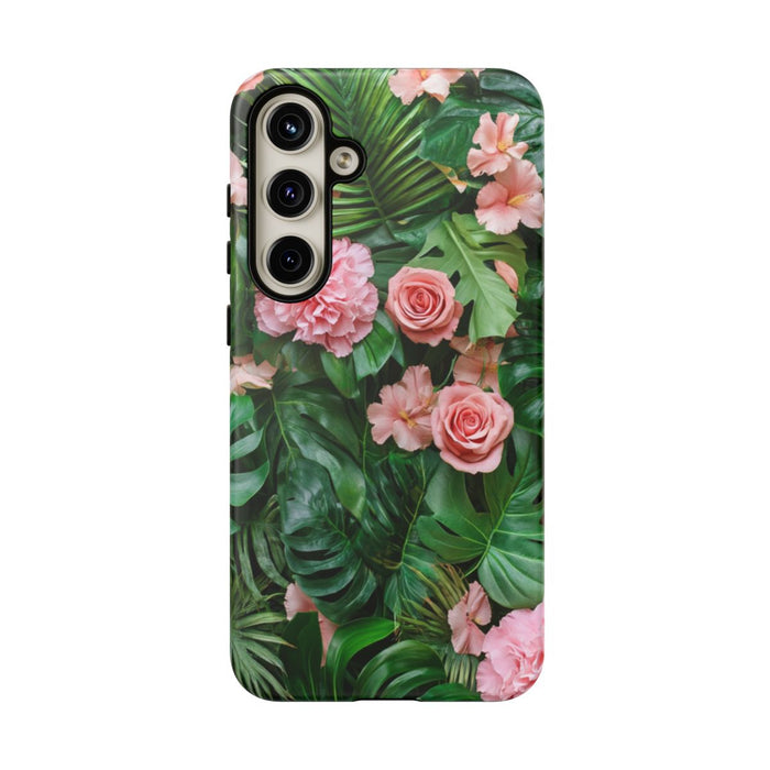 Roze Rozen en Tropische Bladeren Patroon