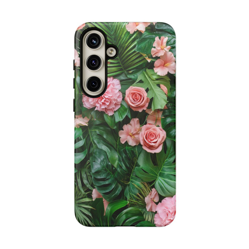 Roze Rozen en Tropische Bladeren Patroon