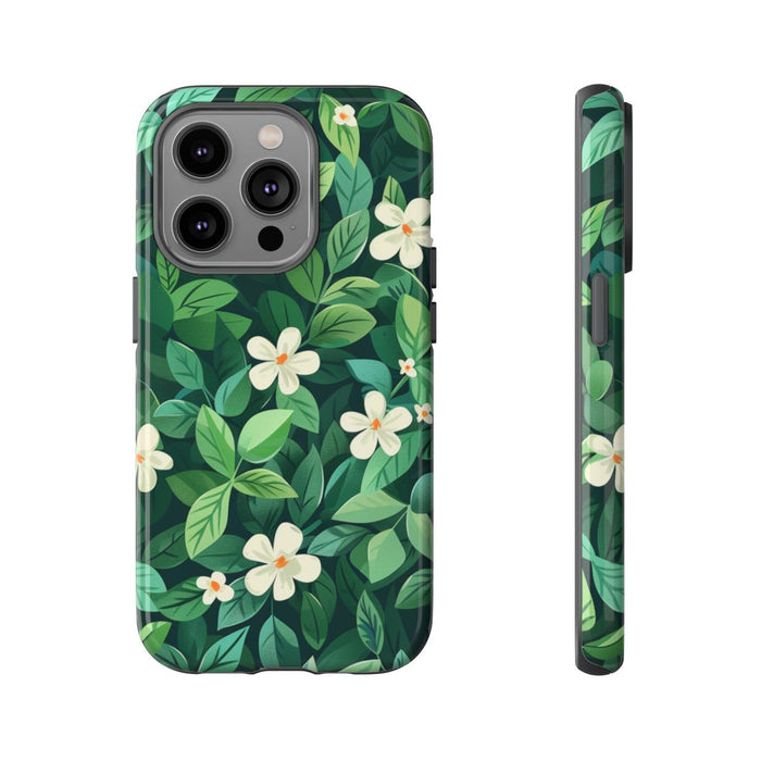 Groene Bladeren en Witte Bloemenpatroon