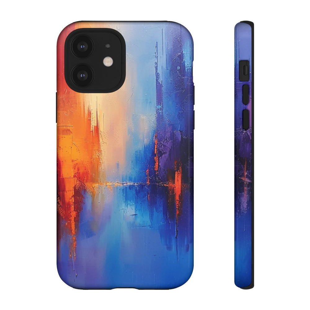 Levendige Abstracte Stadsgezicht in Blauw en Oranje