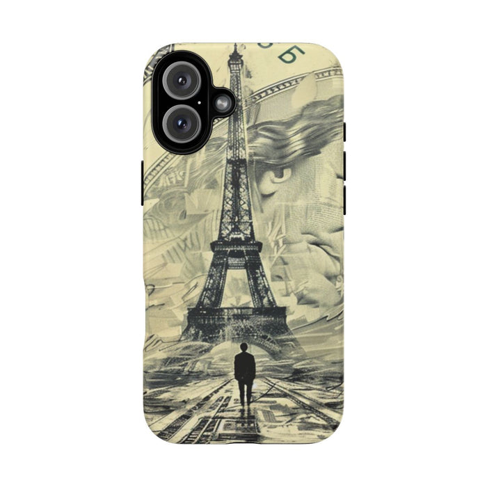 Surrealistische Zwart-Wit Illustratie van Toren op Dollarbiljet