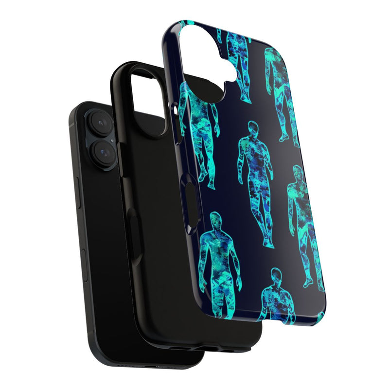 Blauw-Groene Neon Mensfiguren Patroon