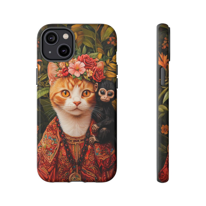 Gemberkleurige Kat met Bloemenkroon en Aapje