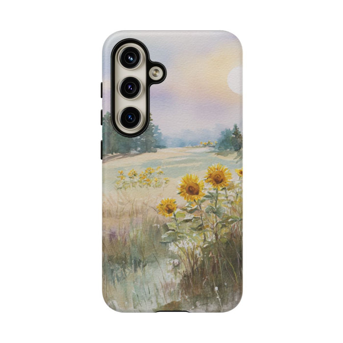 Zonnebloemen in een Pastelkleurig Landschap