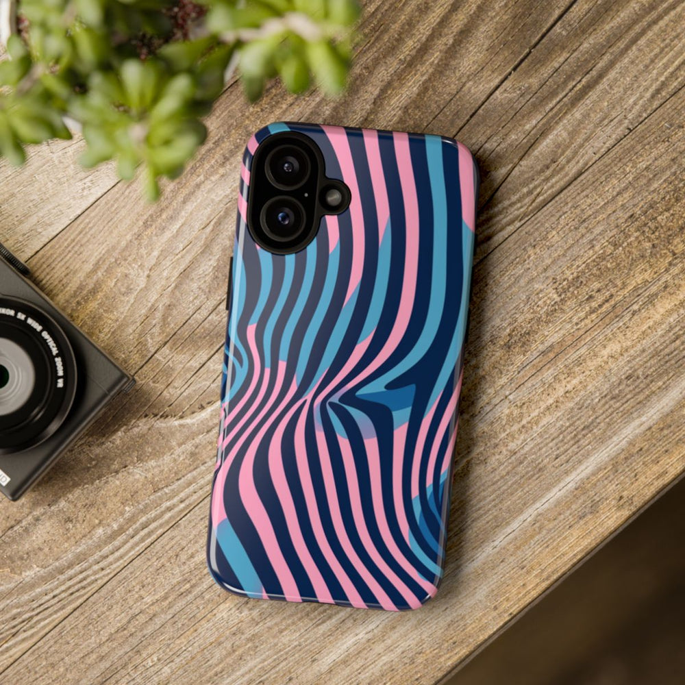 Golvend Blauw-Roze Optische Illusiepatroon