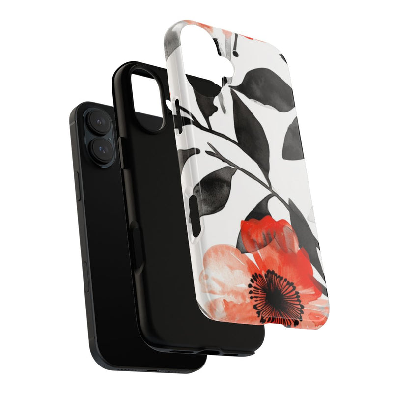 Rood-Zwart Waterverf Bloemenpatroon