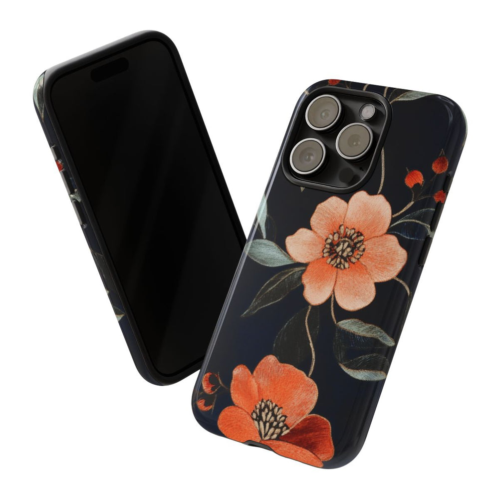 Oranje Geborduurd Bloemenpatroon