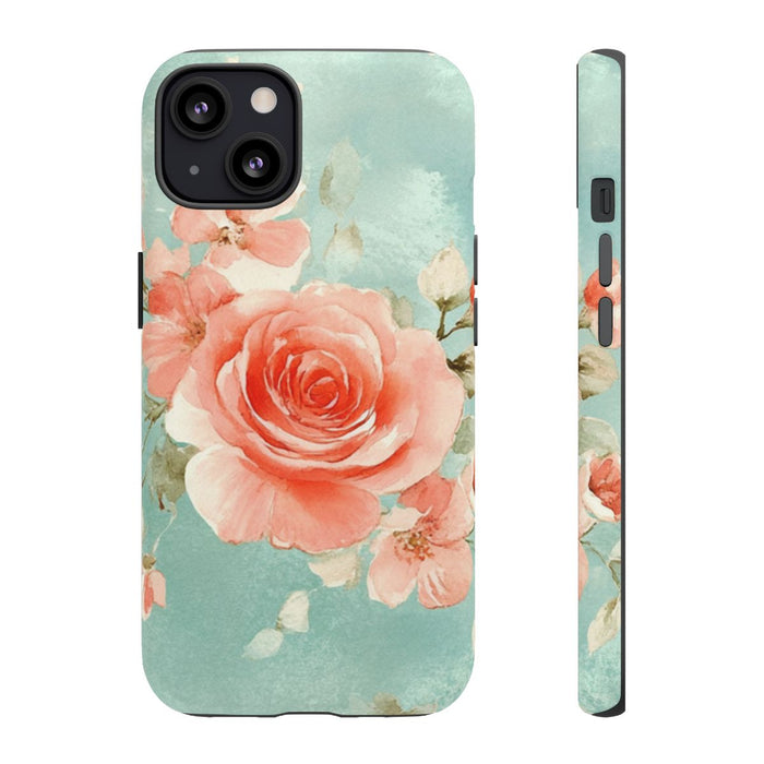 Aquarel Roze Rozen op Turquoise Achtergrond