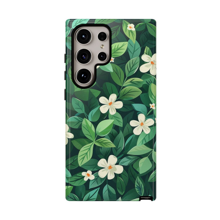 Groene Bladeren en Witte Bloemenpatroon