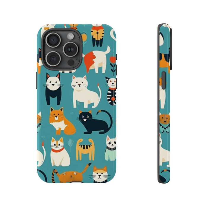 Kleurrijk Kattenpatroon op Glanzend Stevig Hoesje