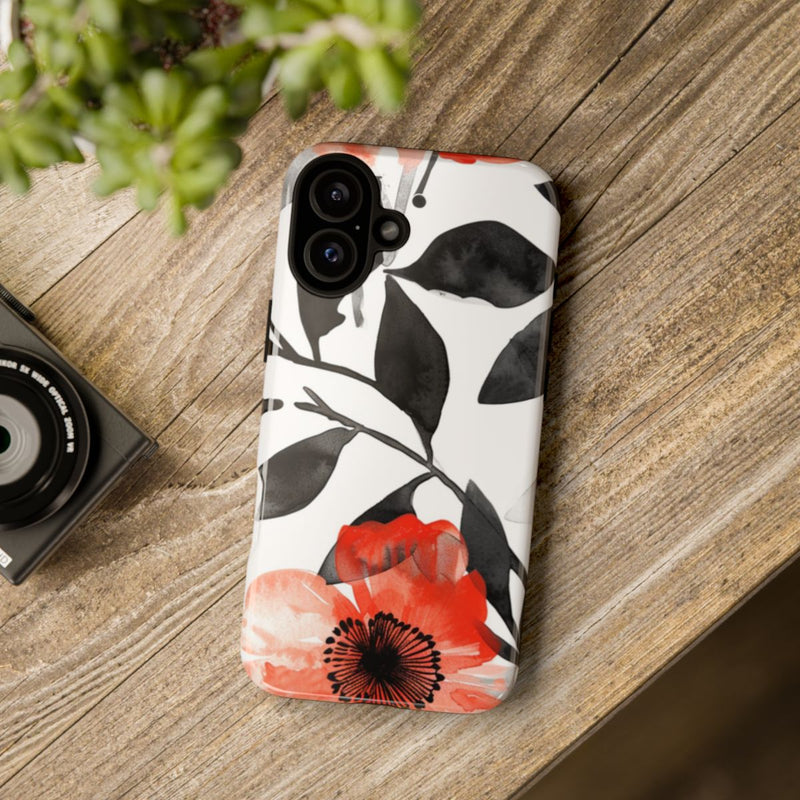 Rood-Zwart Waterverf Bloemenpatroon