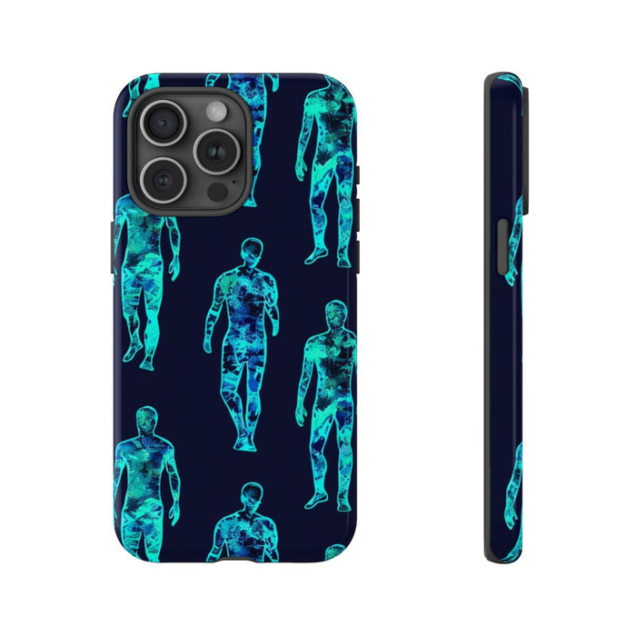 Blauw-Groene Neon Mensfiguren Patroon