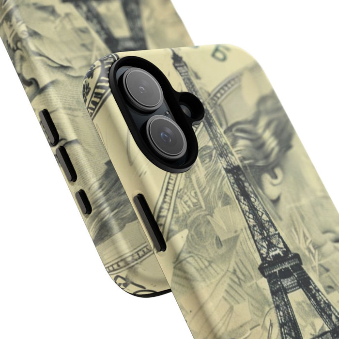 Surrealistische Zwart-Wit Illustratie van Toren op Dollarbiljet