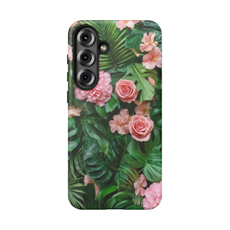 Roze Rozen en Tropische Bladeren Patroon