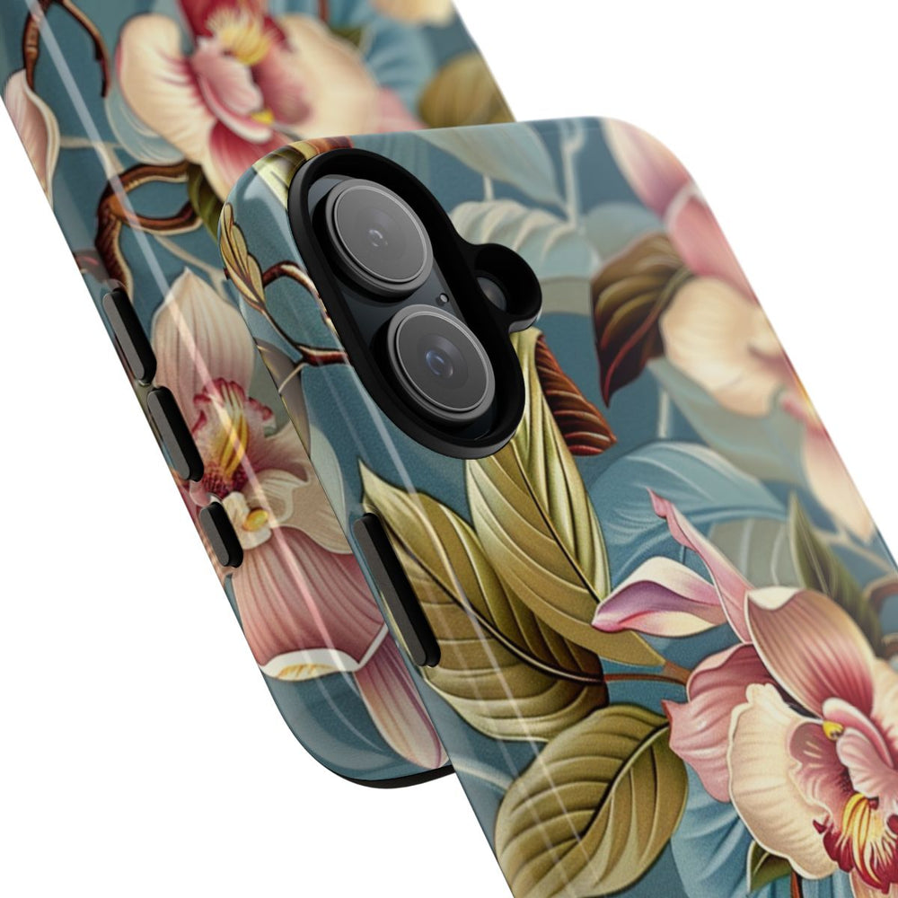 Orchideeën Bloemenpatroon op Blauwe Achtergrond