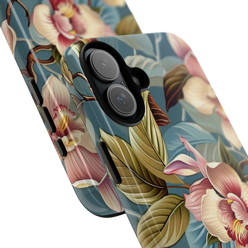 Orchideeën Bloemenpatroon op Blauwe Achtergrond