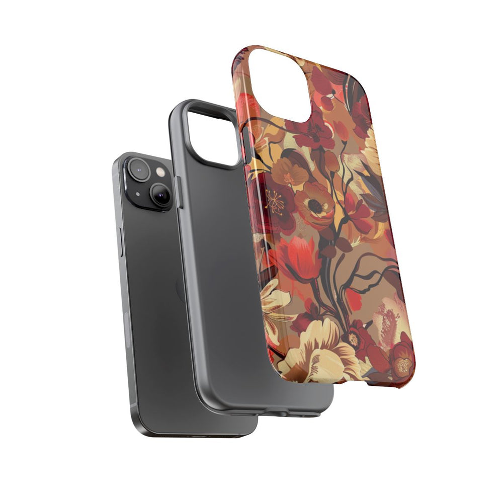Warm Bloemenpatroon met Bourgondische en Oranje Kleuren