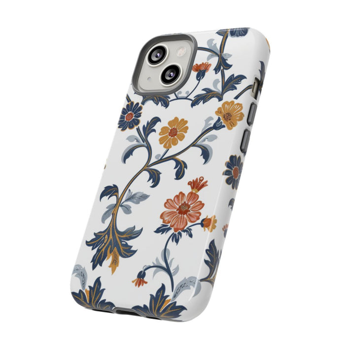 Retro Bloemenpatroon in Blauw en Oranje