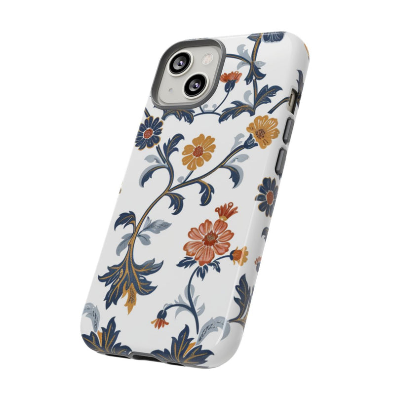 Retro Bloemenpatroon in Blauw en Oranje