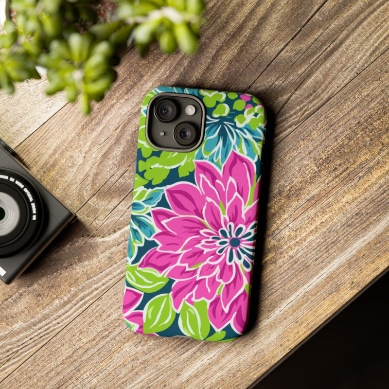 Vrolijk Bloemenpatroon met Roze en Blauwe Bloemen