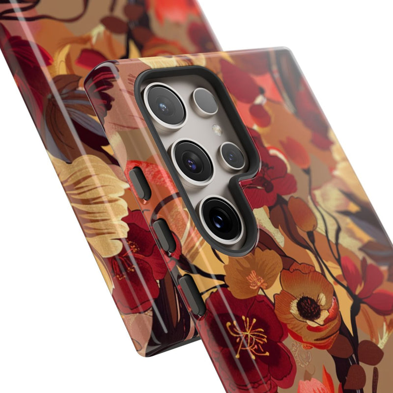 Warm Bloemenpatroon met Bourgondische en Oranje Kleuren