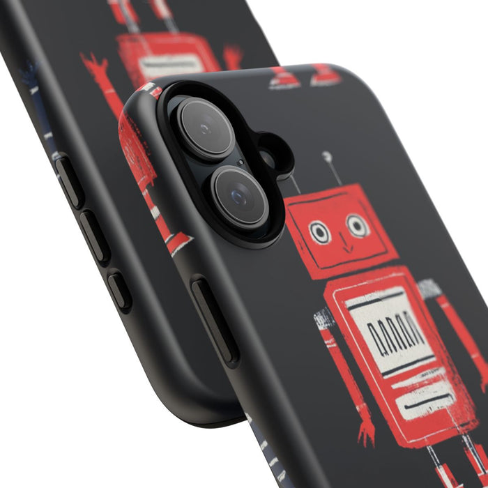 Retro Robotpatroon in Rood en Blauw