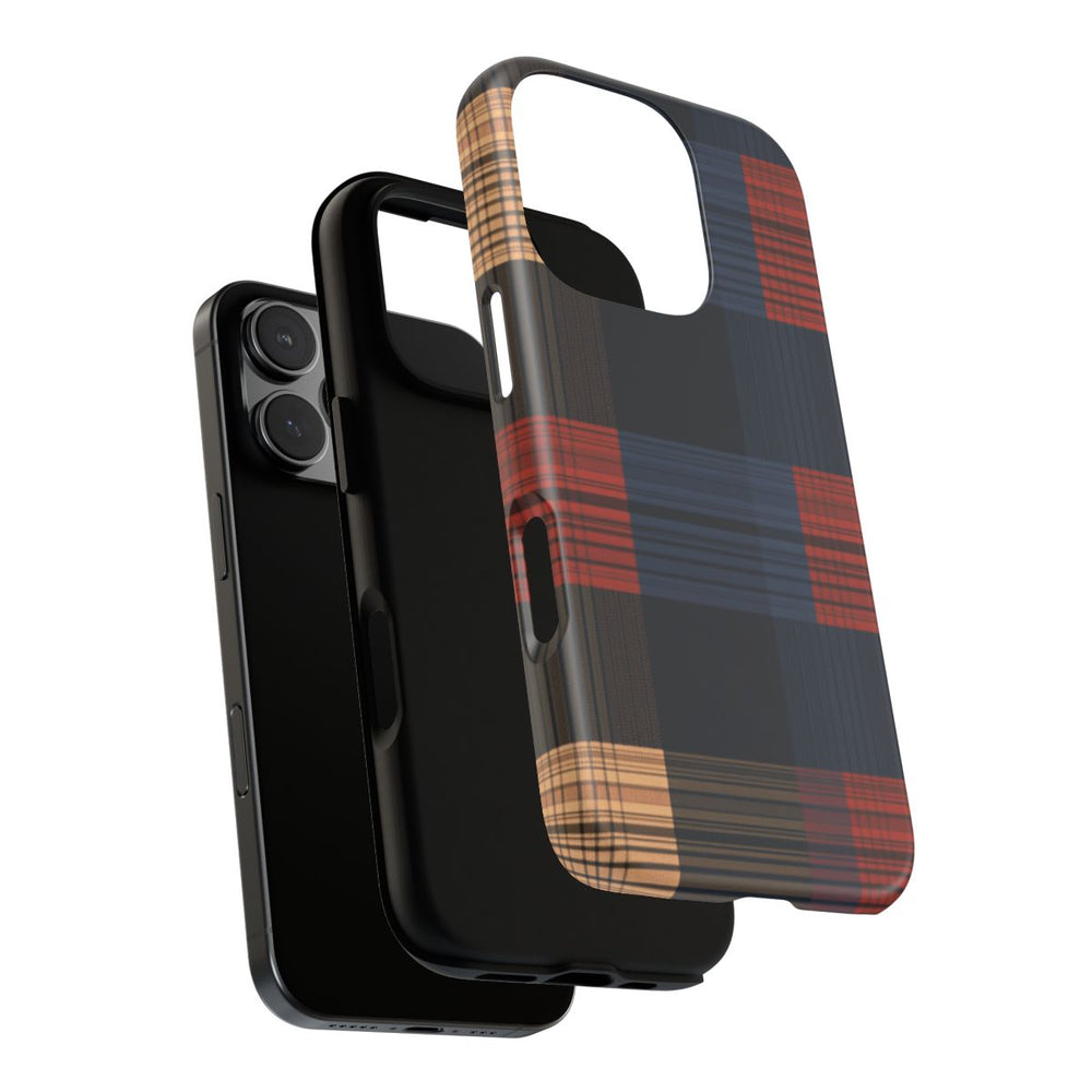 Caramel en Donkerblauw Geruit Patroon
